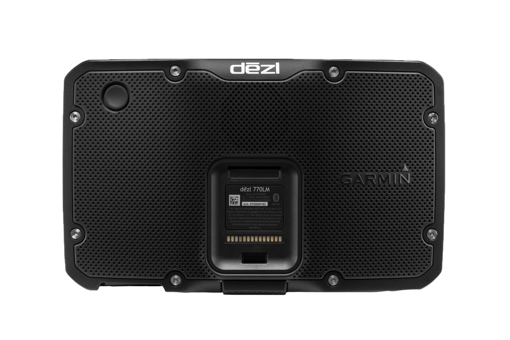 Garmin dezl 770LMTHD trucking GPS navigator back view in black