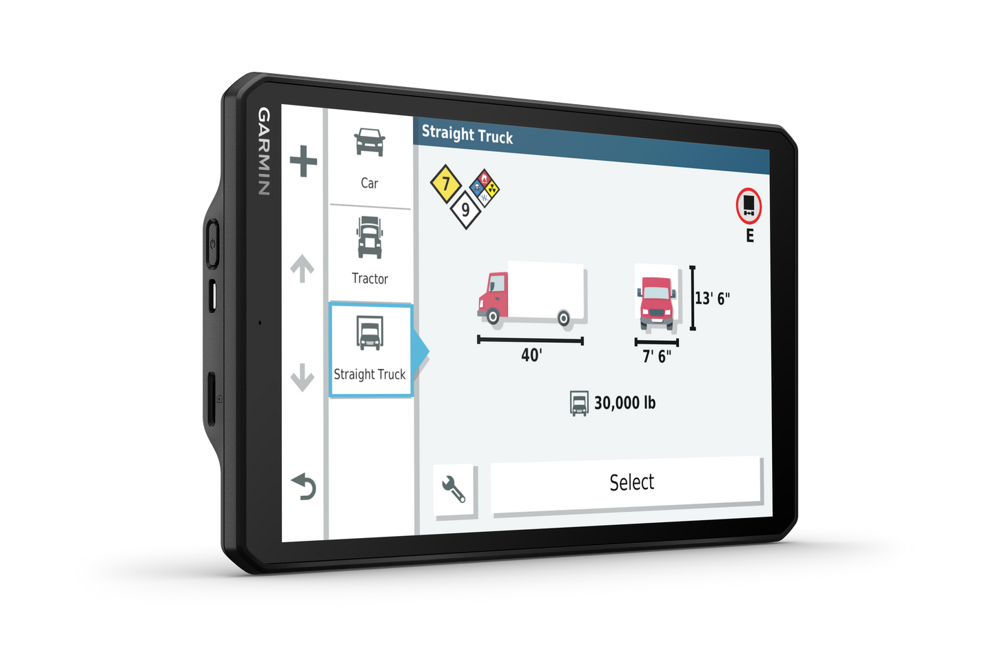 Garmin Dezl OTR800 trucking GPS navigator with 8-inch display, black, certified refurbished unit.