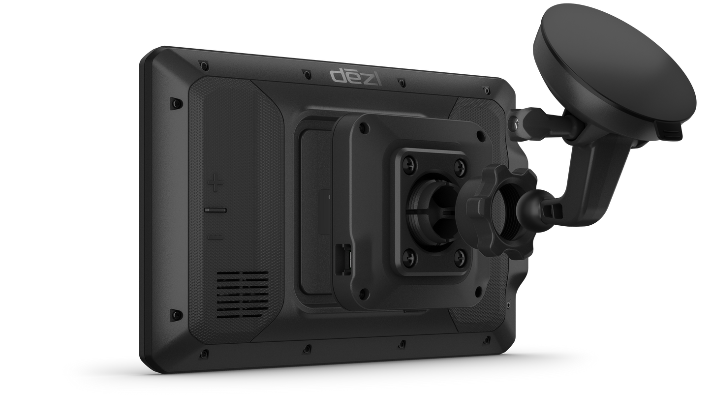 Garmin dezl OTR800 trucking GPS navigator with 8-inch screen and black suction mount