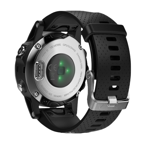 Garmin Fenix 5S smartwatch, silver case with black band, certified refurbished