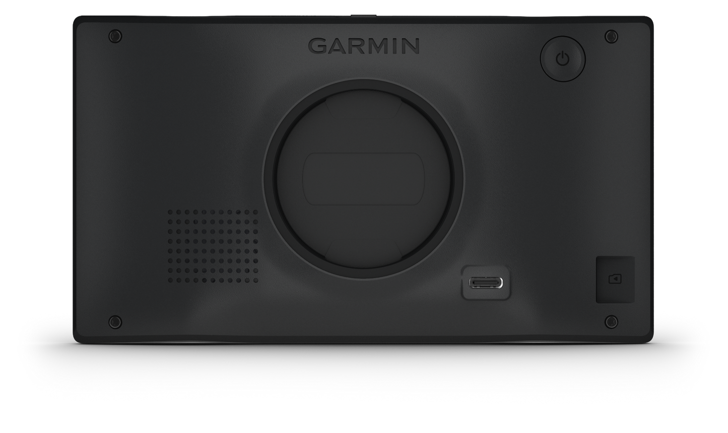 Garmin DriveSmart 86 back view of 8-inch GPS navigator with circular mount and USB-C port