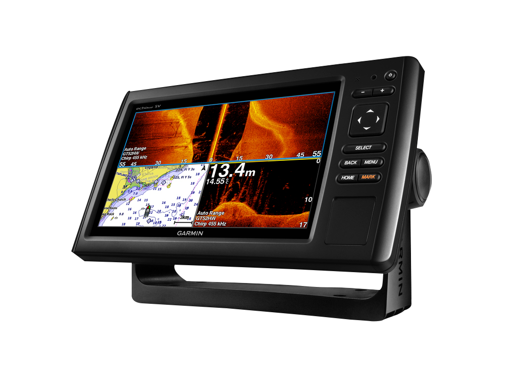 Garmin ECHOMAP CHIRP 92sv marine chartplotter with transducer, black unit
