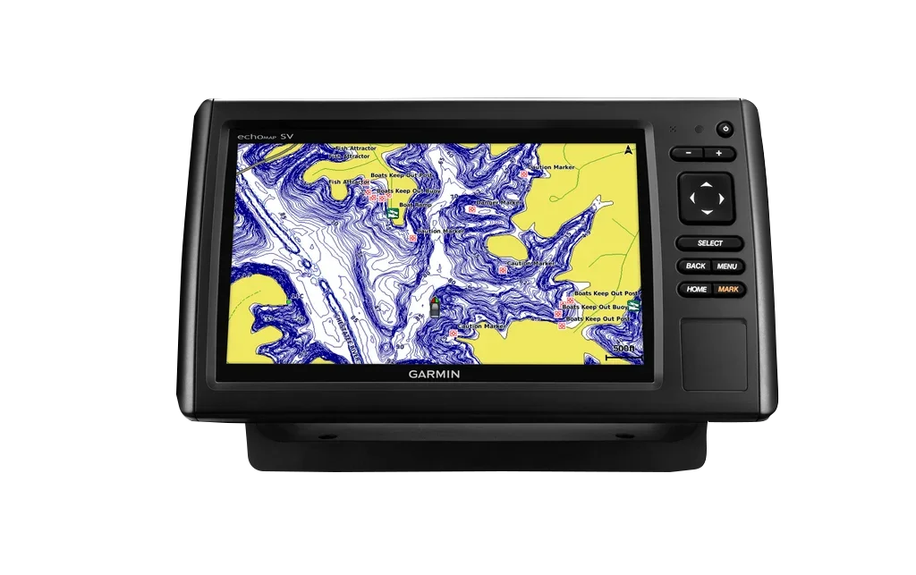 Garmin ECHOMAP CHIRP 93sv marine chartplotter with transducer, black unit