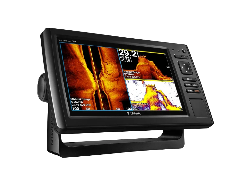 Garmin ECHOMAP CHIRP 93sv marine chartplotter with transducer, black display