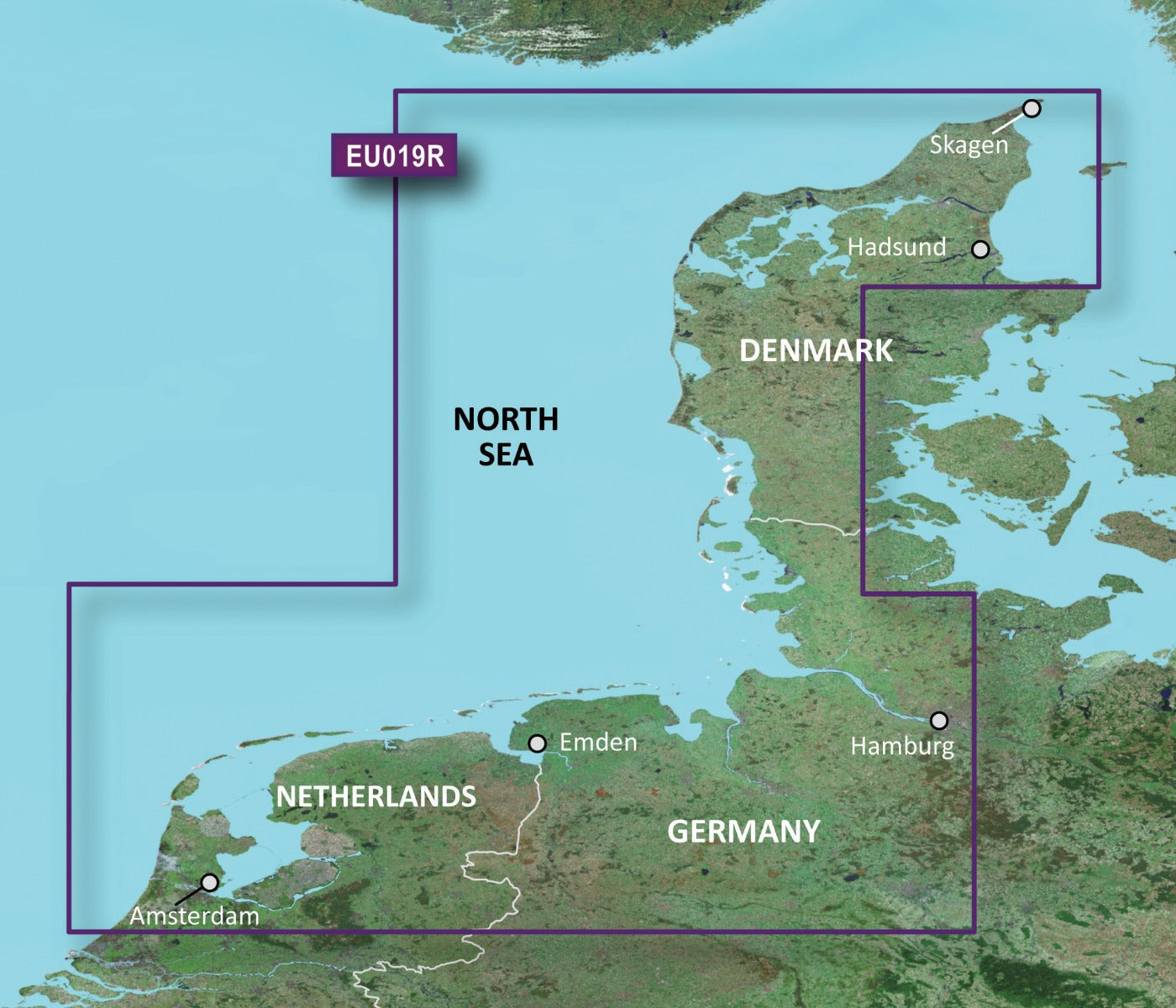 Garmin North Sea BlueChart g3 Vision map card covering Amsterdam area, microSD/SD EU019R