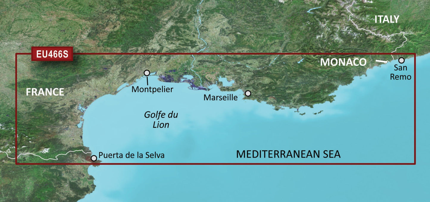 Garmin BlueChart g3 Vision map card for Golfe du Lion to San Remo, Mediterranean, microSD/SD