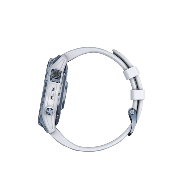 Garmin Fenix 7 Sapphire Solar smart watch, mineral blue titanium with Whitestone band, certified refurbished.