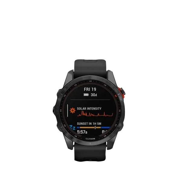 Garmin Fenix 7S Solar smartwatch, slate gray case with black band, Garmin certified refurbished