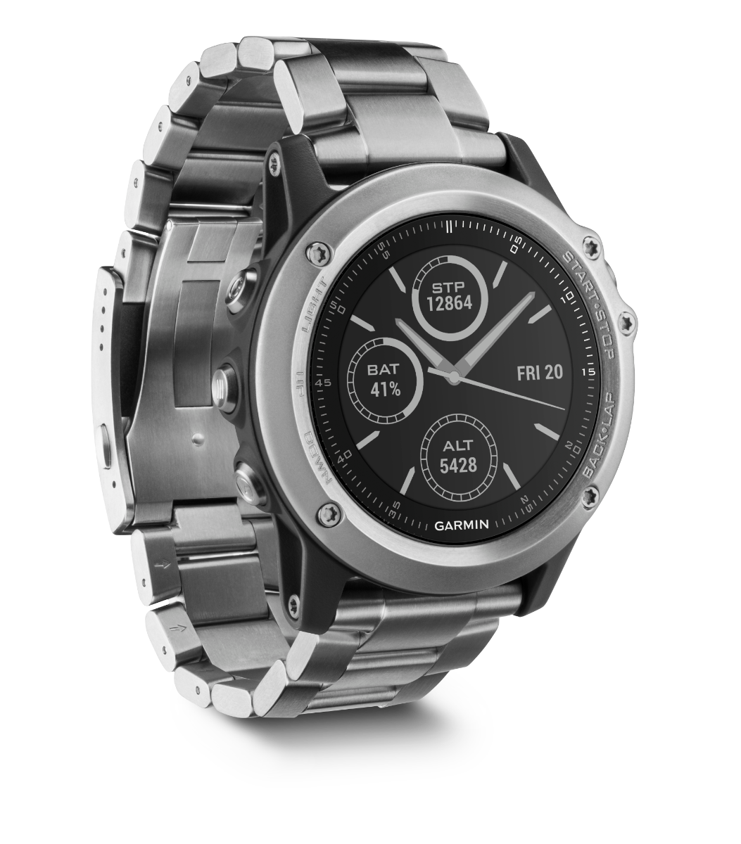 Garmin Fenix 3 Sapphire titanium smartwatch with stainless steel link band