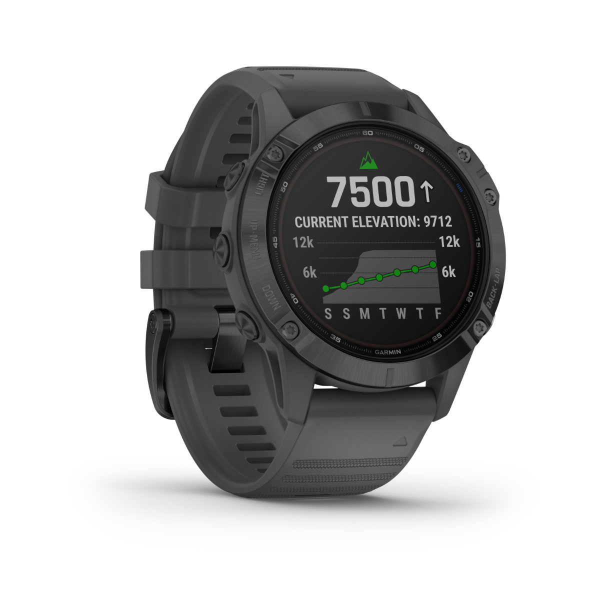 Garmin Fenix 6 Pro Solar GPS smartwatch, black with gray band, certified refurbished