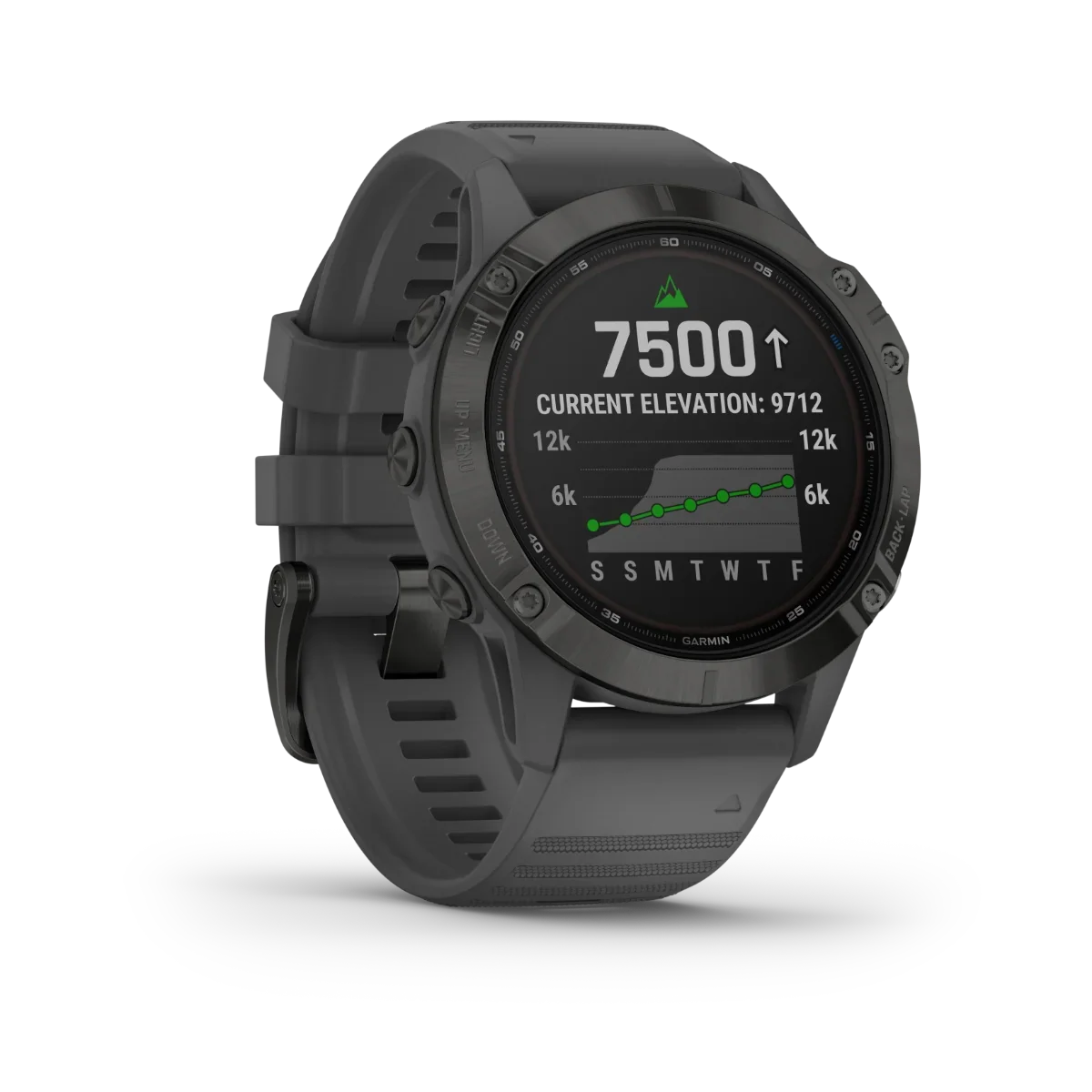 Garmin Fenix 6 Pro Solar GPS smartwatch, black with gray band, certified refurbished