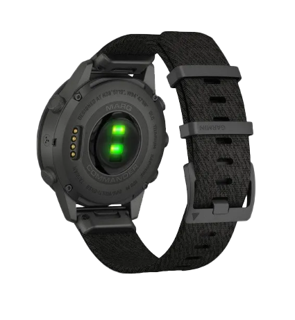 Garmin MARQ Commander men's luxury GPS smartwatch with black fabric strap, refurbished