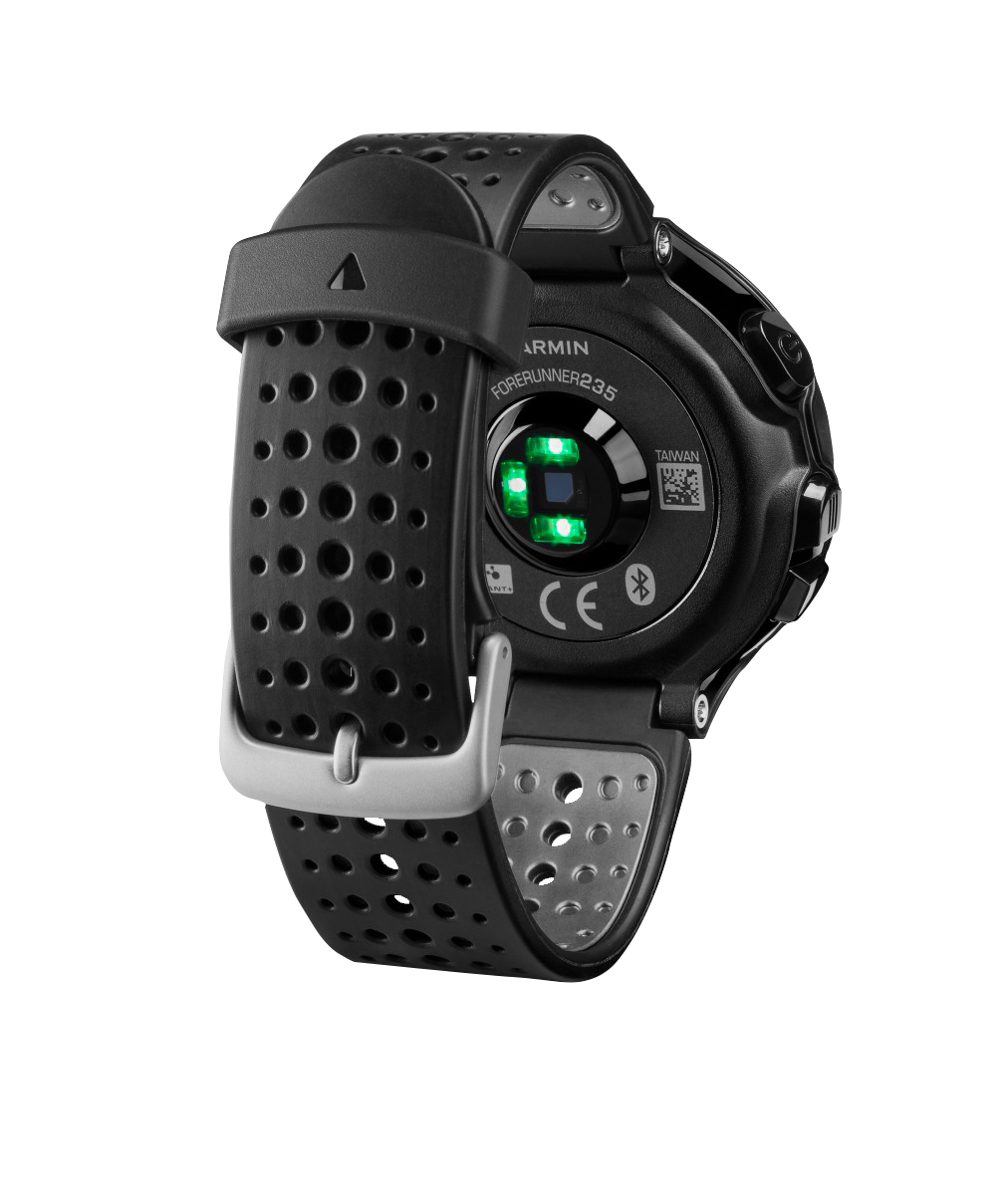 Garmin Forerunner 235 smartwatch, black and gray with perforated silicone strap