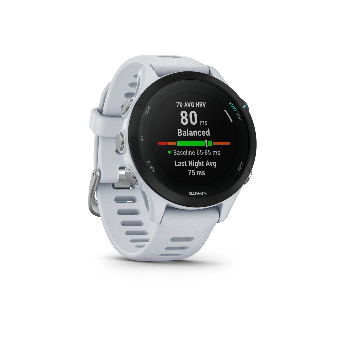 Garmin Forerunner 255S Music smartwatch, Whitestone with white band, Garmin Certified Refurbished