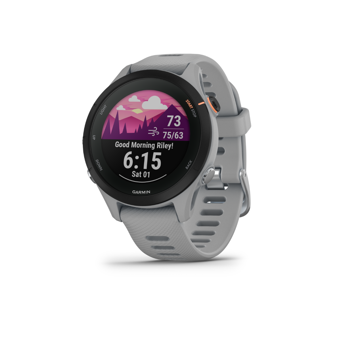 Garmin Forerunner 255S smartwatch, powder gray band, GPS fitness watch for runners