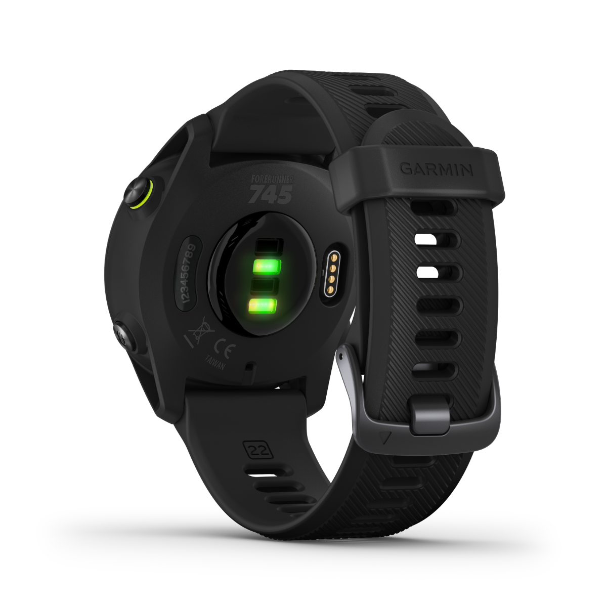 Garmin Forerunner 745 smartwatch with black silicone strap