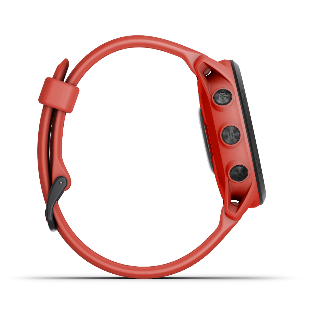 Garmin Forerunner 745 Magma Red smartwatch with red silicone strap and side buttons