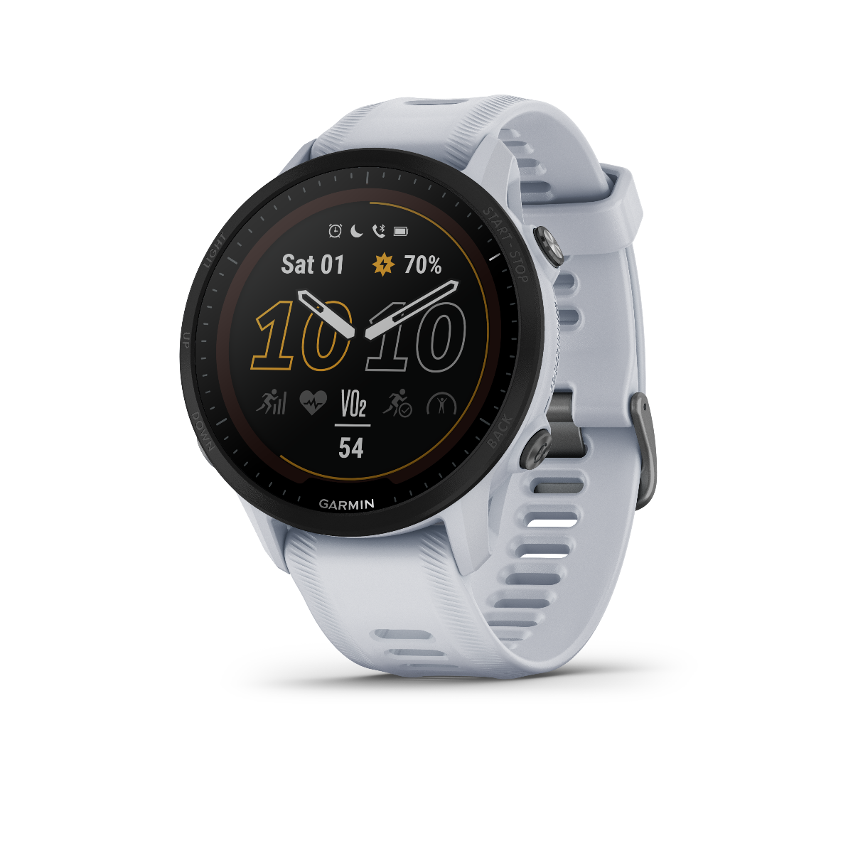 Garmin Forerunner 955 Solar Whitestone smartwatch with white band