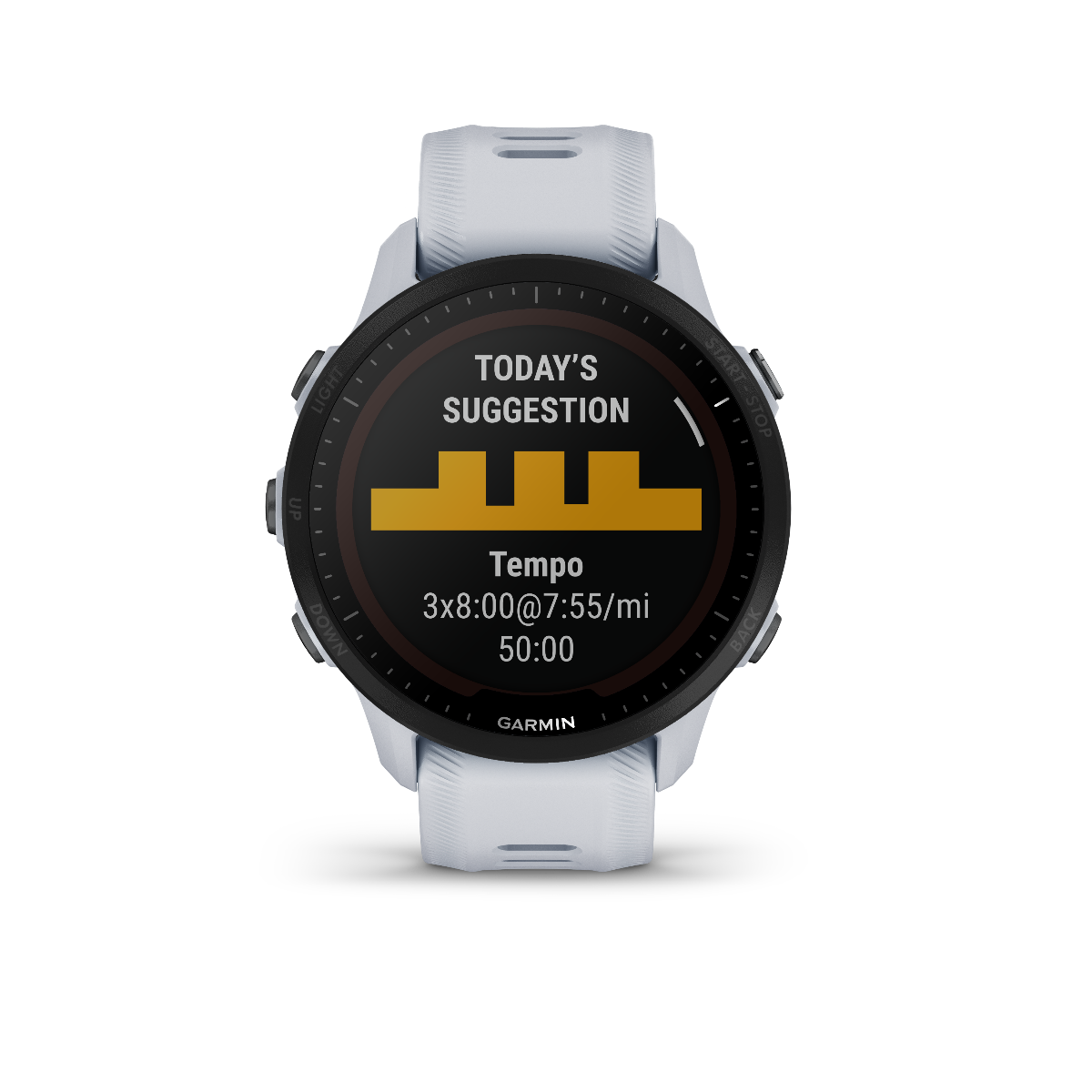 Garmin Forerunner 955 Solar Whitestone smartwatch with white strap