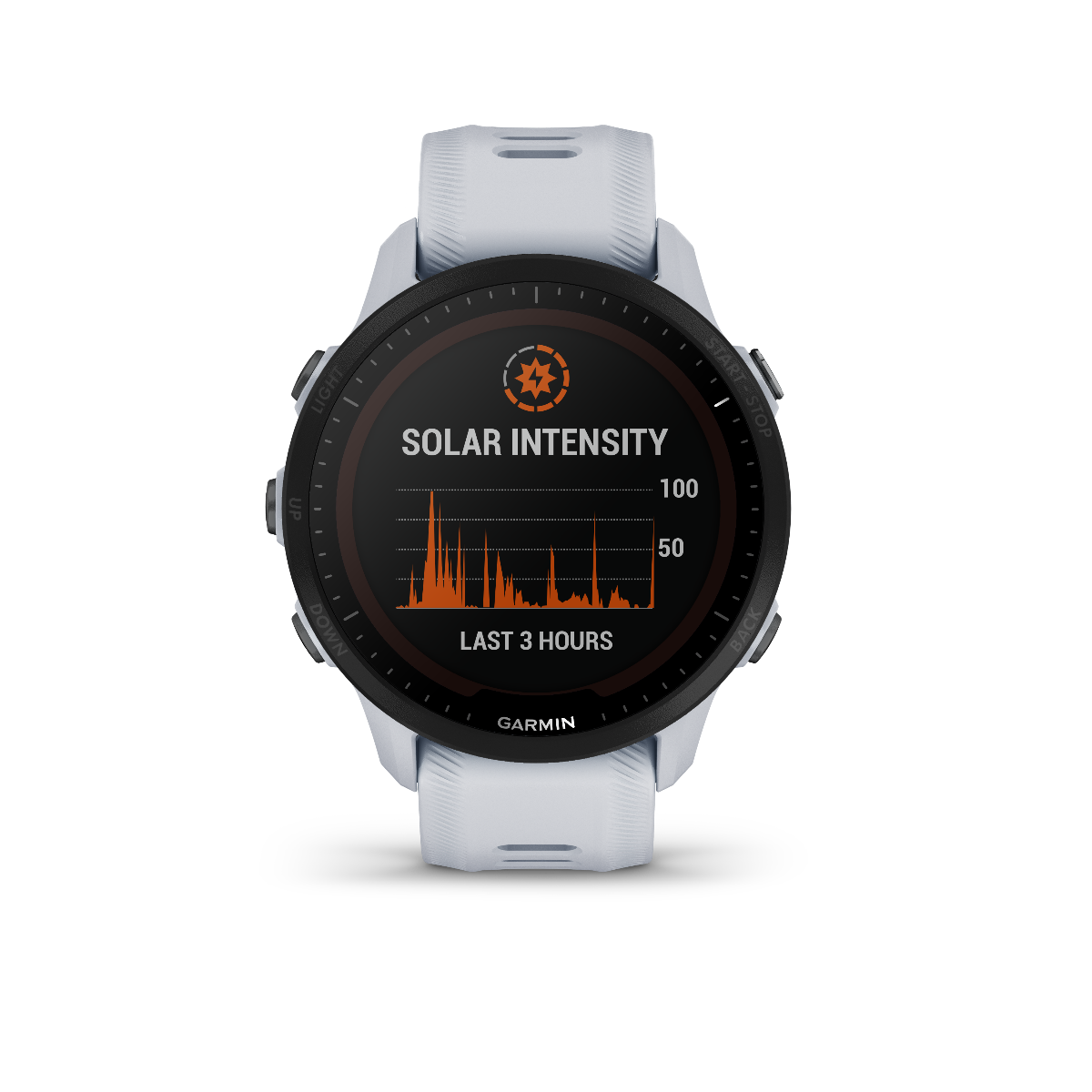 Garmin Forerunner 955 Solar Whitestone smart watch with white strap