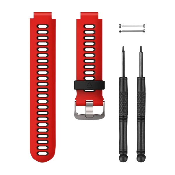 Garmin Lava Red/Black Watch Band set with two silicone straps, buckle, screws and screwdrivers
