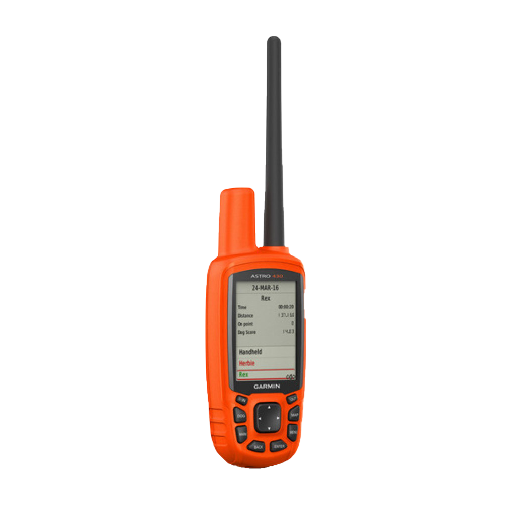 Garmin Astro 430 dog tracking handheld, orange with tall black antenna