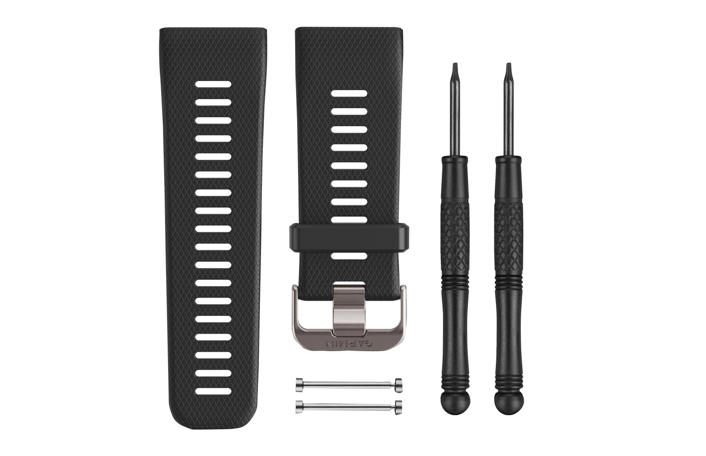 Garmin black regular Vivoactive HR watch bands kit with two textured straps and mounting pins.