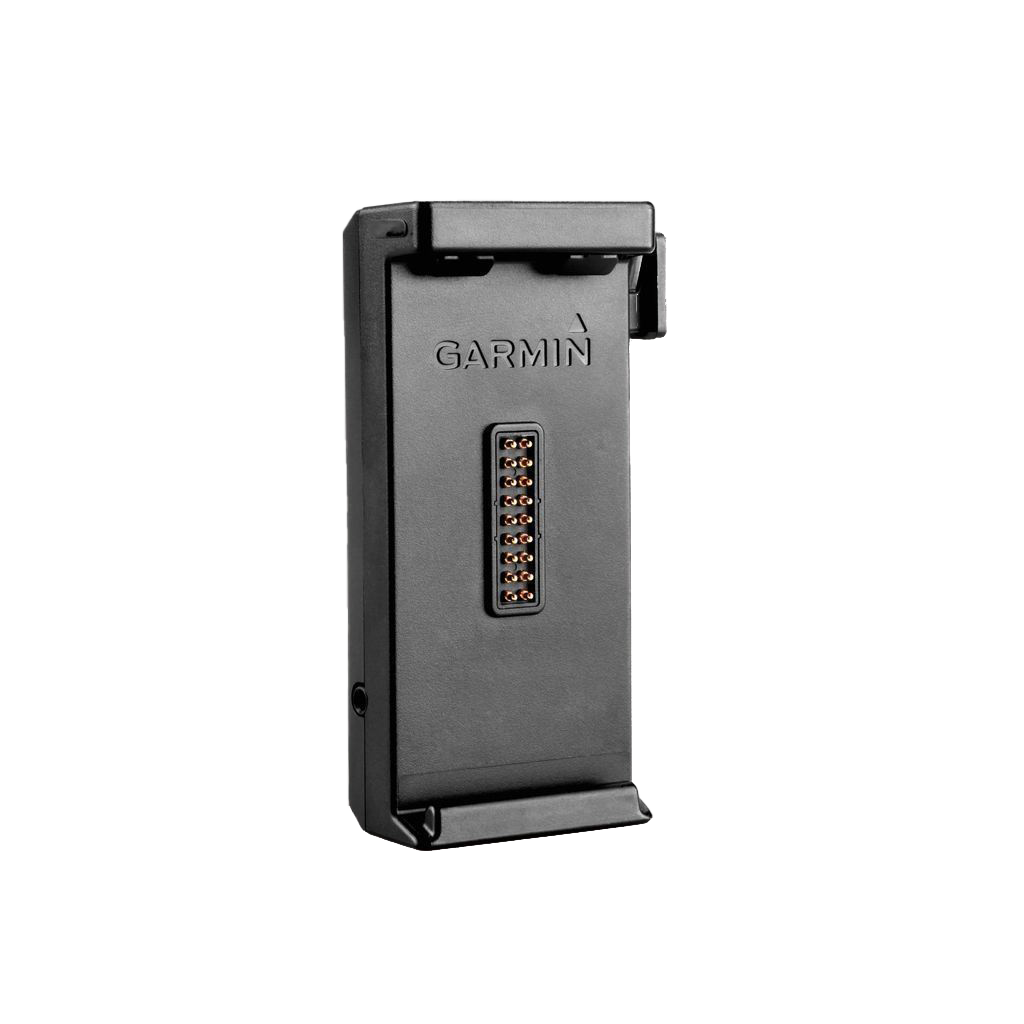Garmin bracket mount, black plastic with central multi-pin connector; suction cup not included