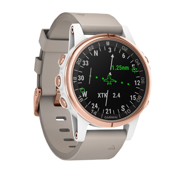 Garmin D2 Delta S Aviator GPS smartwatch with beige leather band and rose-gold bezel