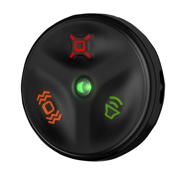 Garmin Delta Canine Remote (010-12458-01), circular black transmitter with green LED and colorful status icons