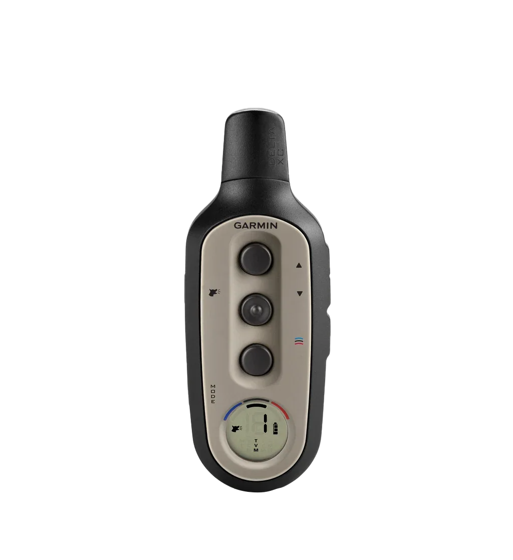 Garmin Delta Sport XC handheld dog trainer remote with beige control panel and black grip