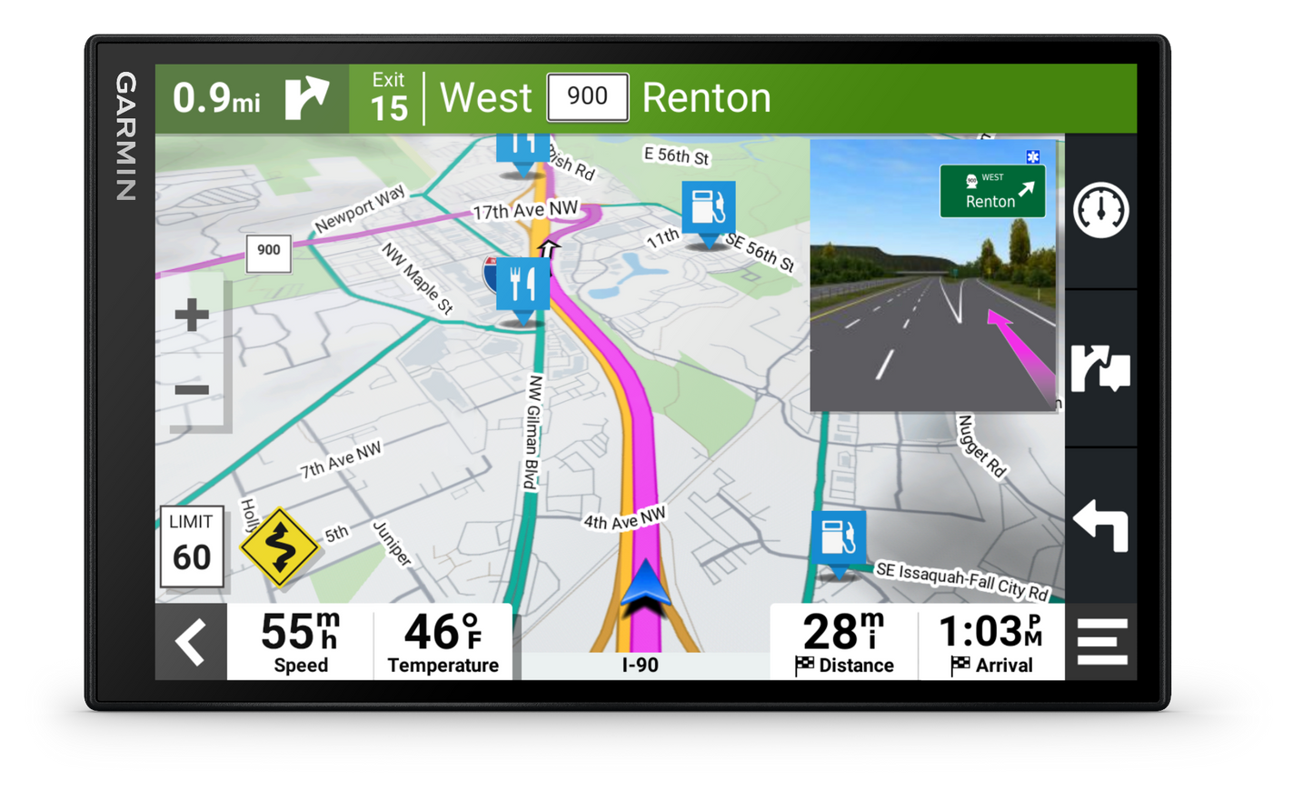 Garmin DriveSmart 86 8-inch GPS navigator for automobiles on map screen with routes