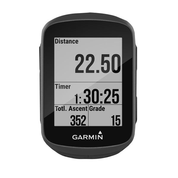Garmin Edge 130 bike computer, black handheld GPS with grayscale display.