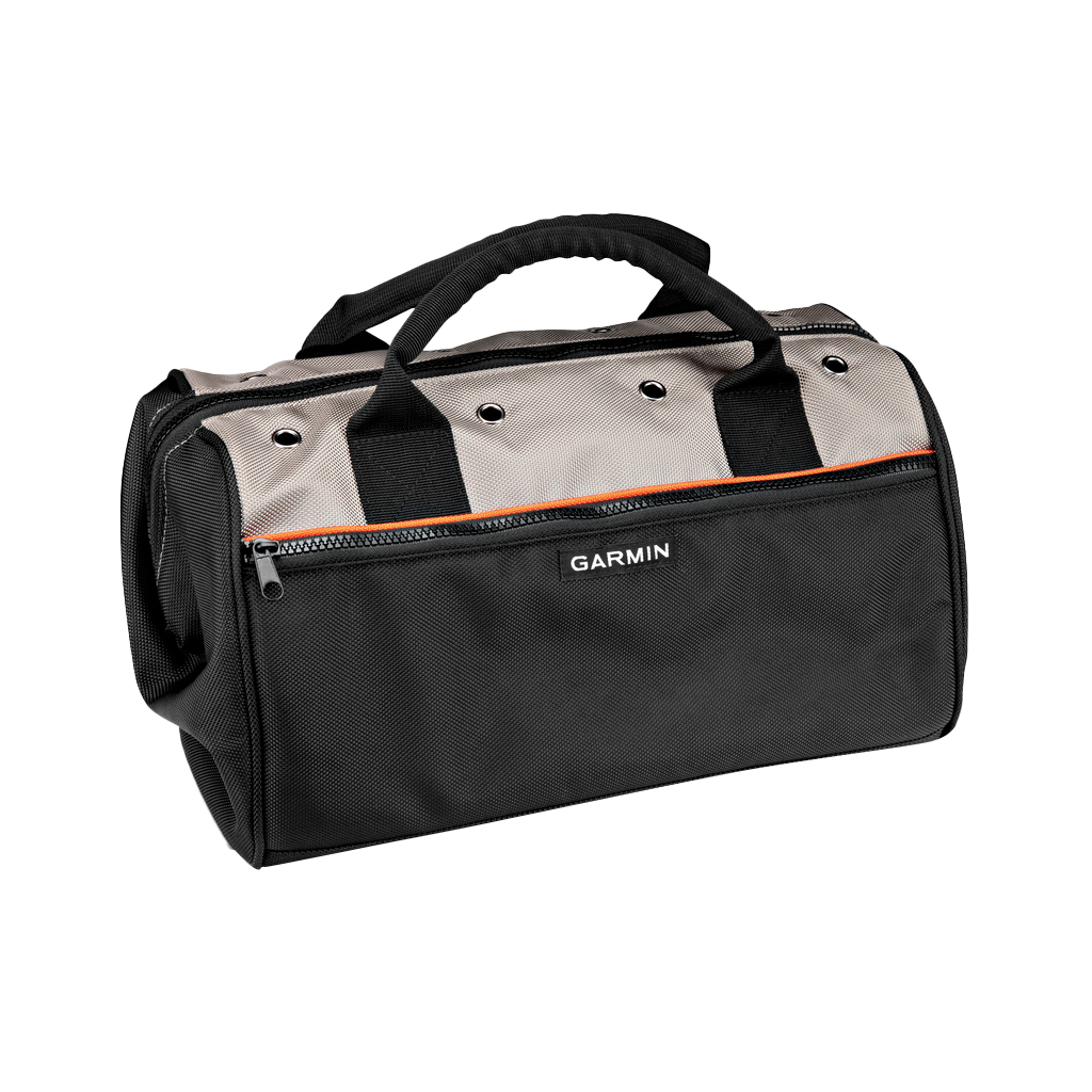 Garmin field bag for dog devices, black and gray nylon with orange zipper trim