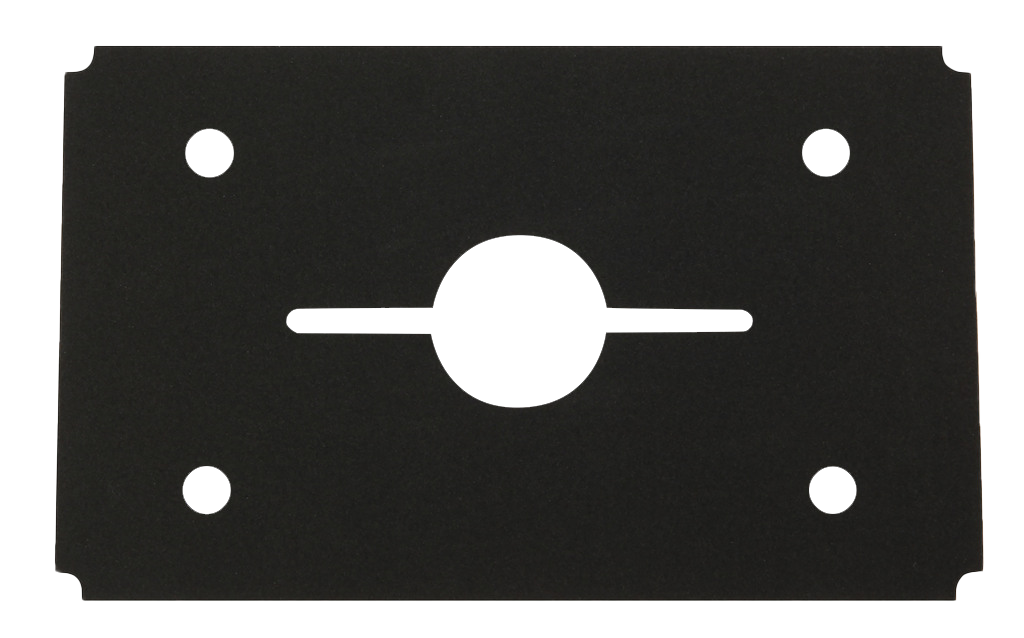 Garmin GNX 130 flush-mount gasket, black plastic plate with central circular opening and horizontal slot