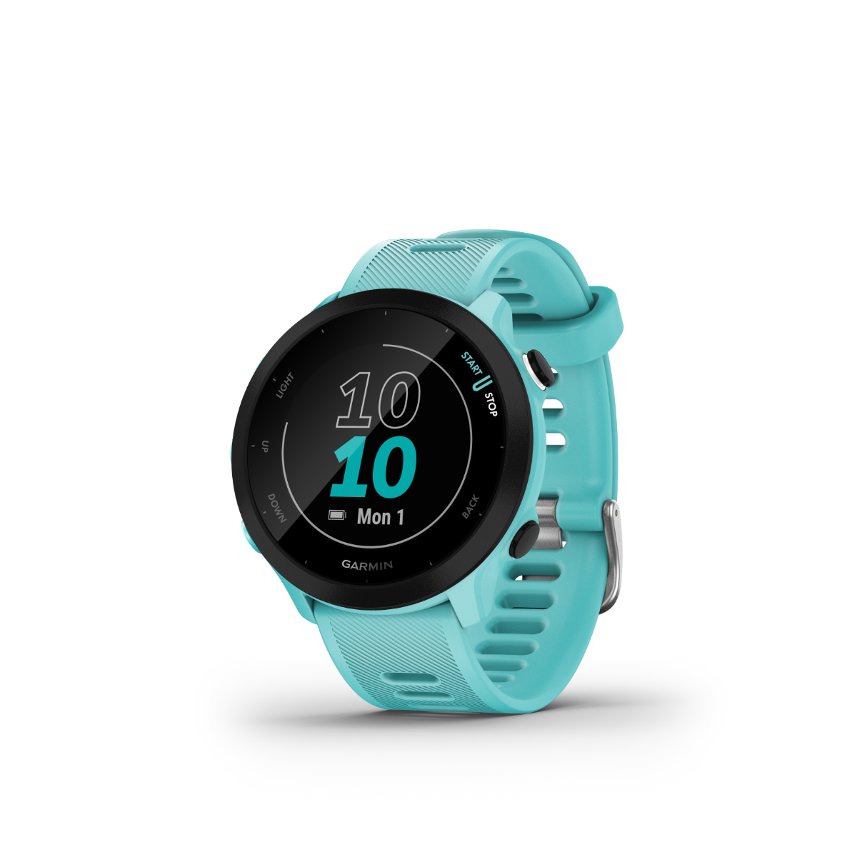 Garmin Forerunner 55 Aqua GPS fitness smartwatch, turquoise silicone strap, refurbished