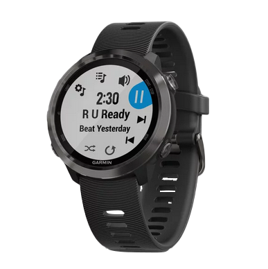 Garmin Forerunner 645 (Music) smartwatch in slate with black band.