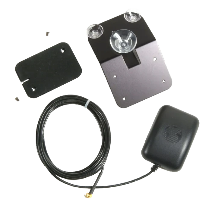 Garmin GA 27C remote GPS antenna kit, black, low-profile with mounting plate and coax cable.