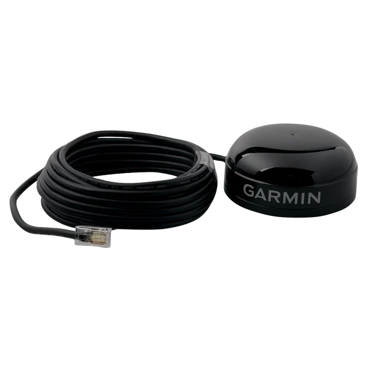 Garmin GPS 16x LVS GPS sensor with a coiled cable and black dome antenna