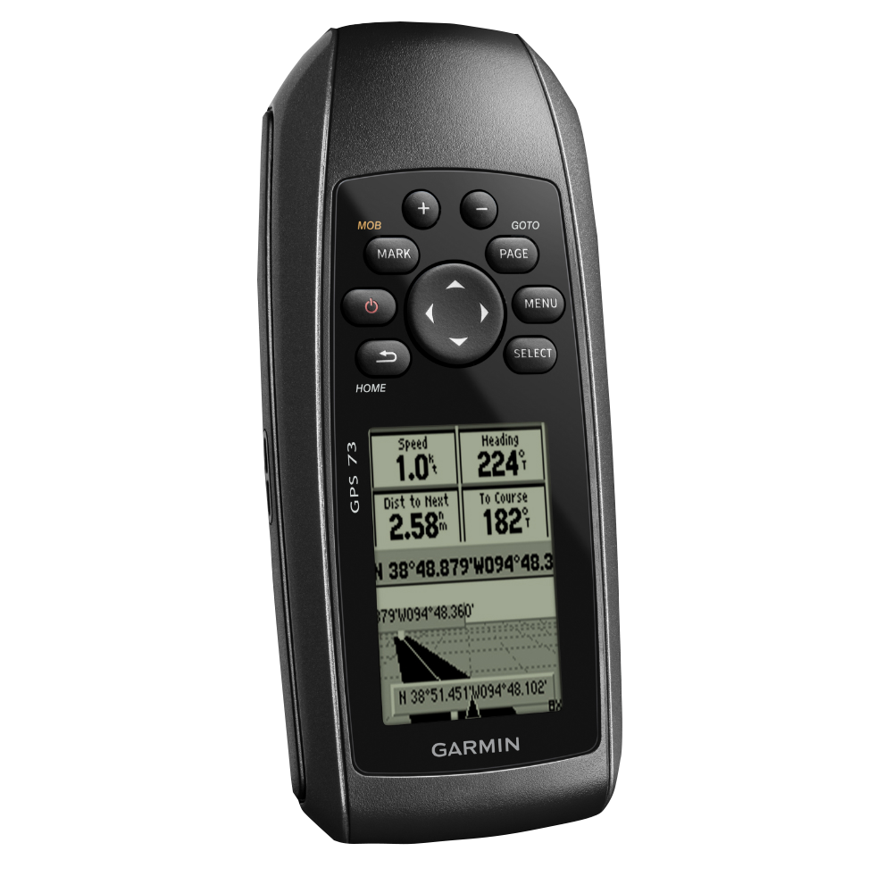 Garmin GPS 73 handheld marine GPS unit with black housing and keypad
