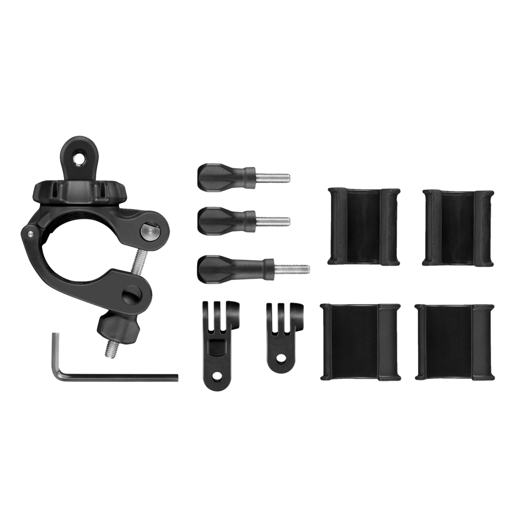 Garmin Large Tube Mount for VIRB kit in black with clamp, screws, and brackets