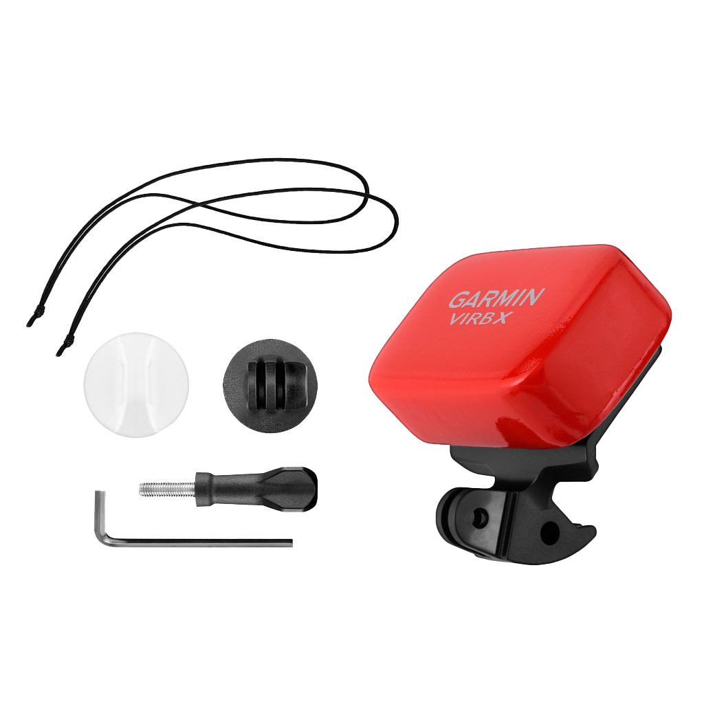 Garmin Life Jacket Float Mount for VIRB Series red housing with mounting hardware and accessories