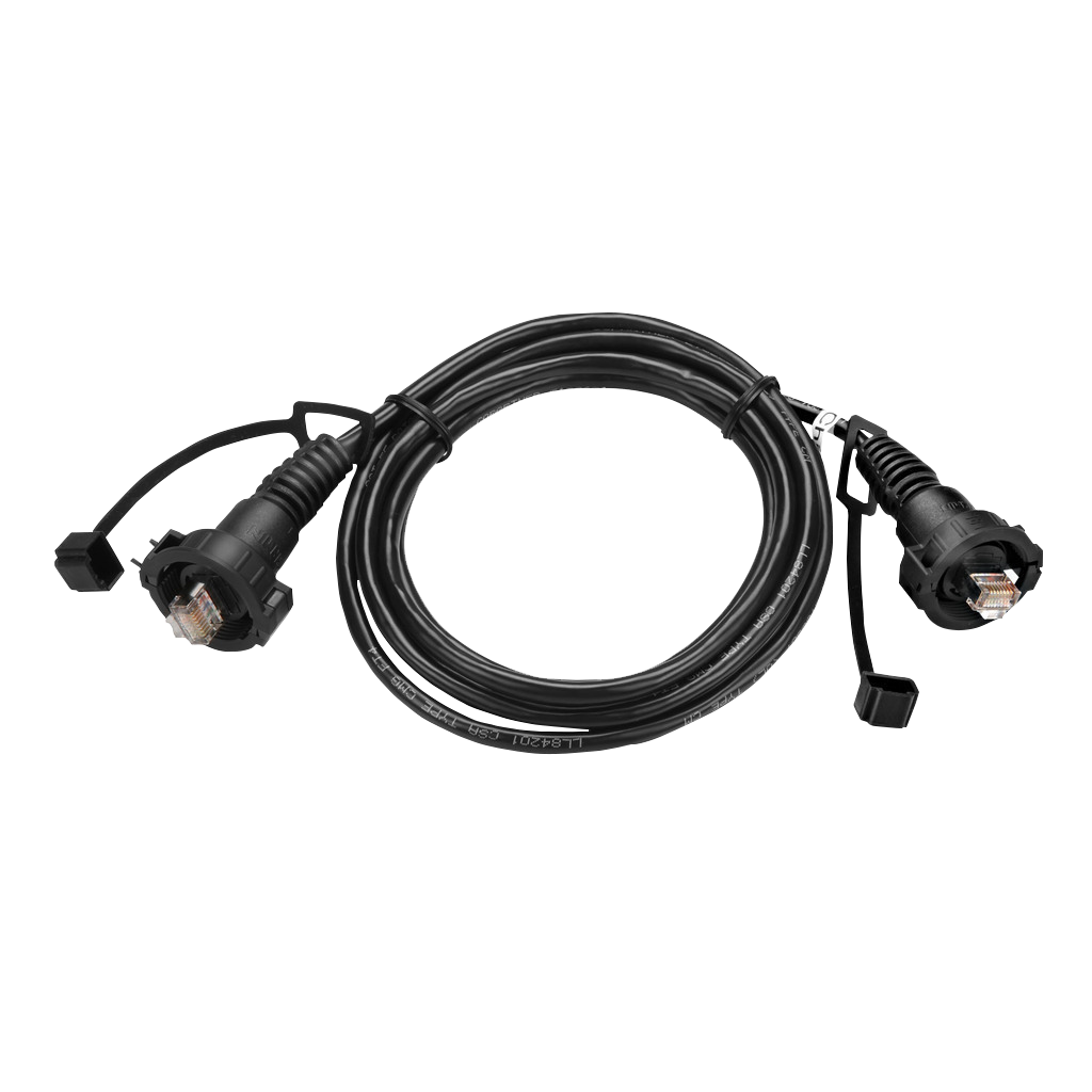 Garmin marine network cable for GMM, 6 ft, black with rugged dual connectors.