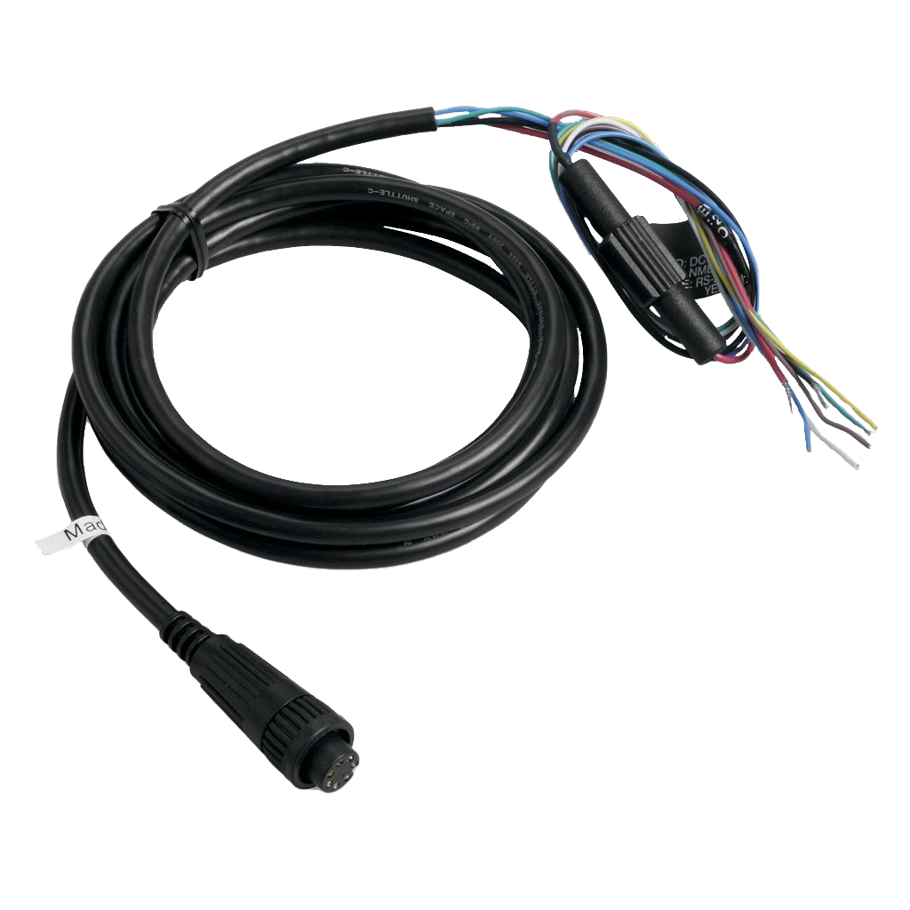 Garmin black power/data cable with bare-wires end and circular multi-pin plug