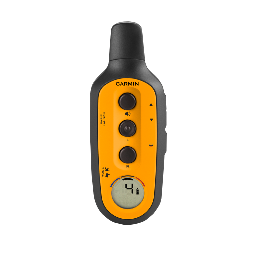 Garmin PRO Control 2 handheld remote, orange panel with black body for hunting dog training