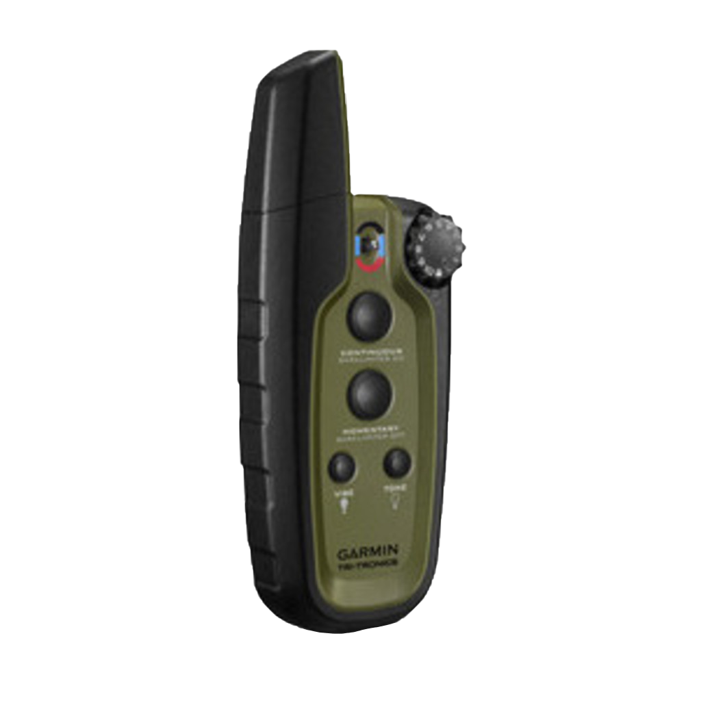 Garmin Sport PRO Handheld trainer remote for dog training, olive-green panel with black grip and knob
