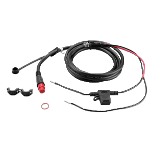 Garmin threaded power cable, marine electronics accessory with mounting hardware, black cable and red/black leads
