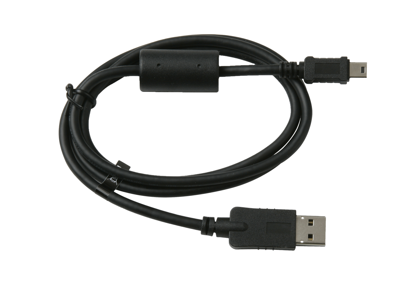 Garmin USB cable, black with ferrite choke, USB‑A to micro‑USB connector.