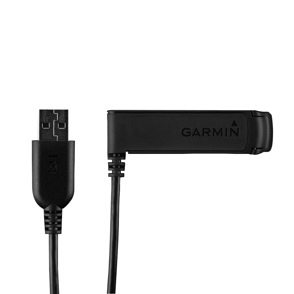 Garmin USB/Charger Cable (010-11814-10); black USB-A plug and Garmin charging connector