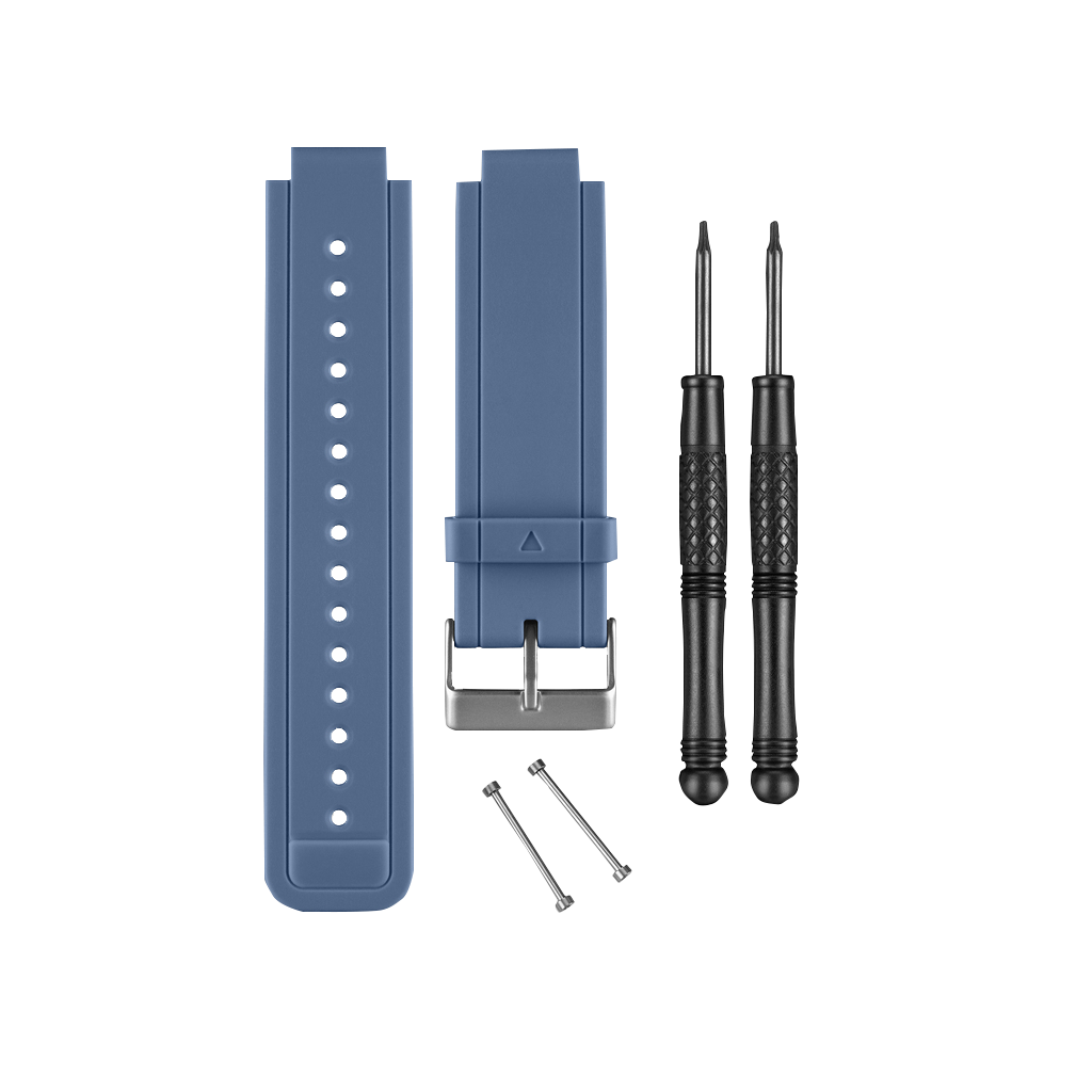 Garmin Vivoactive blue watch band kit with two blue bands, screws and small screwdrivers